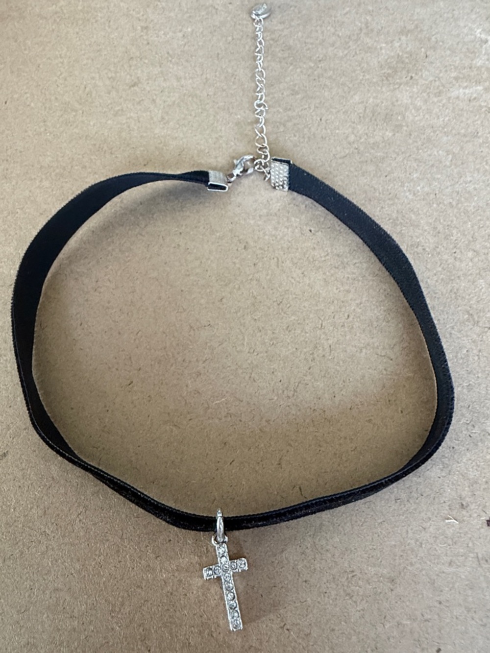 Claire's Black Velvet Choker with Rhinestone Cross Pendant